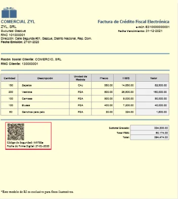 e-CF de muestra de Comercial ZYL